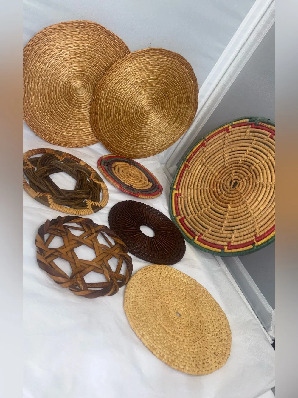 Handwoven Natural Wicker trivets vintage wall art farmhouse decor